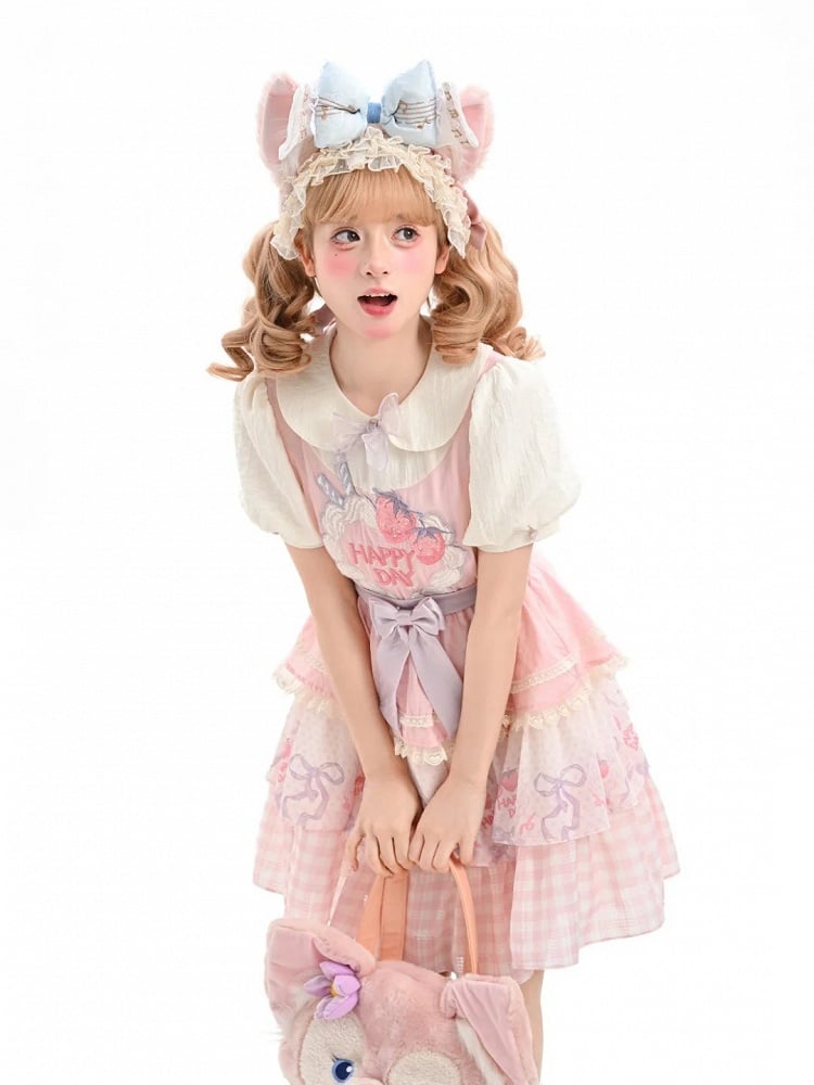 Pink Peter Pan Collar Strawberry Cake Embroidery Tiered Skirt Sweet Lolita Dress