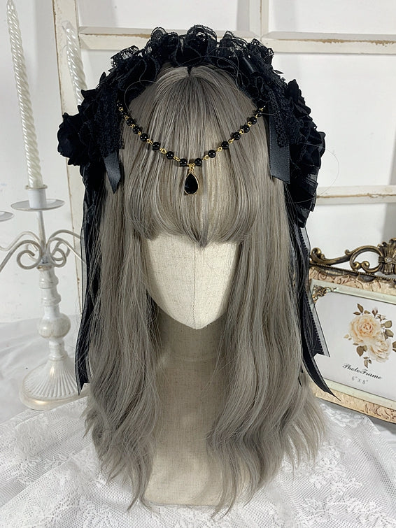 Bead Chains Gothic Black Floral Design Bowknots Rhinestones KC