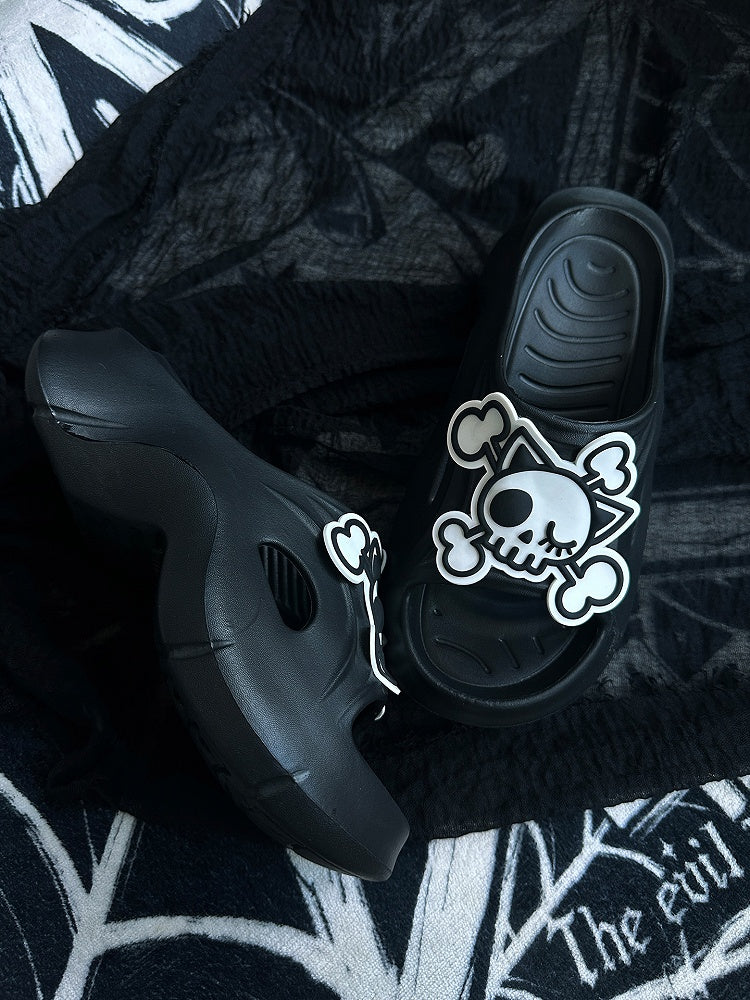 Black and White Gothic Skeleton Applique Summer Slippers