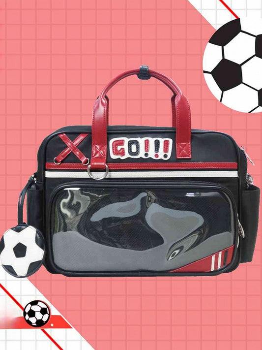 Black & Red Letters Applique Ita Bag with Football Design Charm