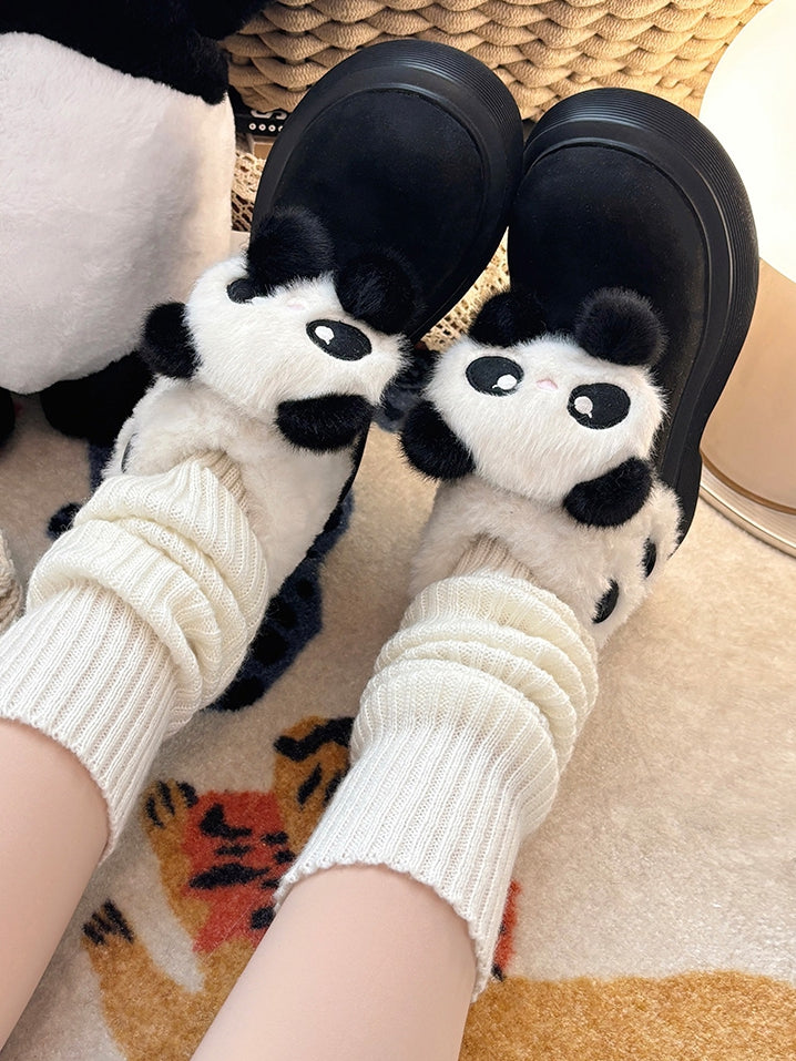 Black Sweet Lolita Platform Snow Boots - Panda Design with Plush Cuff