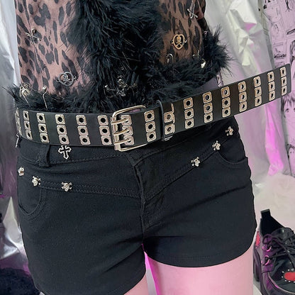 Black/Red/White Rock Punk PU Waist Belt
