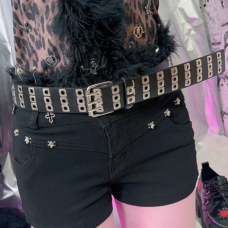 Black/Red/White Rock Punk PU Waist Belt