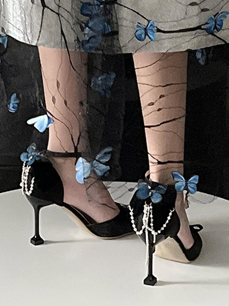 Black Butterfly and Bowknot Tassel 5CM/8CM Hime Lolita Heels