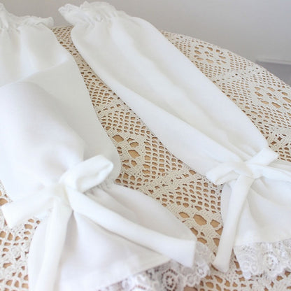 White Bowknot Details Lace Trim Sleeves