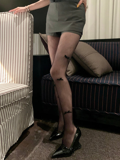Black/Gray/White Bowknot Details Tights