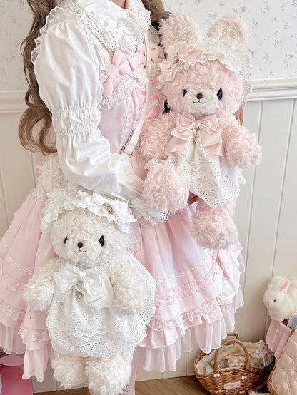 Pink Sweet Lolita Plush Bunny Bag - 3-Way Carry with Detachable Bow & Dress for Bunny