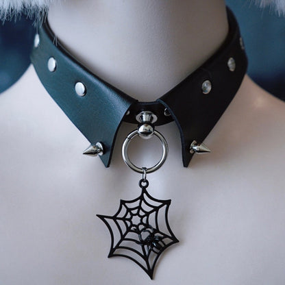 Black Gothic Spiderweb Pendant Studs Design Buckle Choker