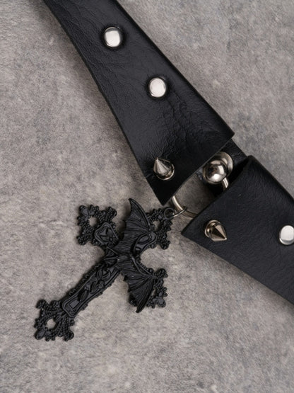 Black Gothic Bat Decorated Cross Pendant Studs Design Buckle Choker