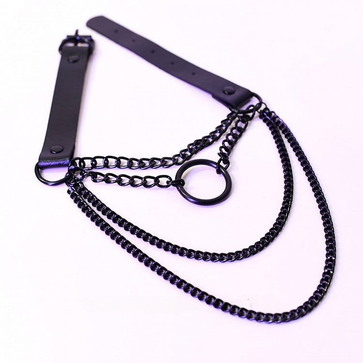Black Cyberpunk Buckle Necklace + Silver Necklace