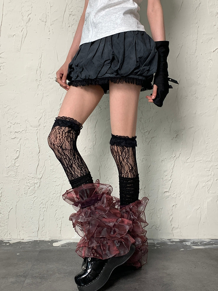 Black&Red Y2K Multi-layered Lace Trim Leg Sleeves