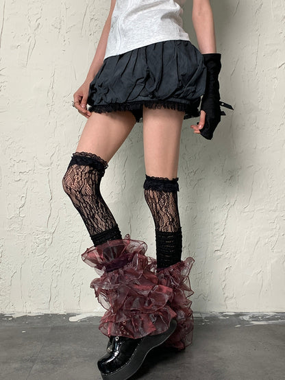 Black&Red Y2K Multi-layered Lace Trim Leg Sleeves