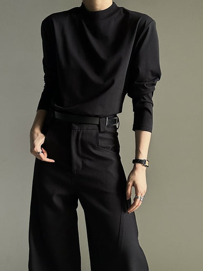 Ouji Lolita Black Unisex Long Sleeve Mock Neck T-shirt