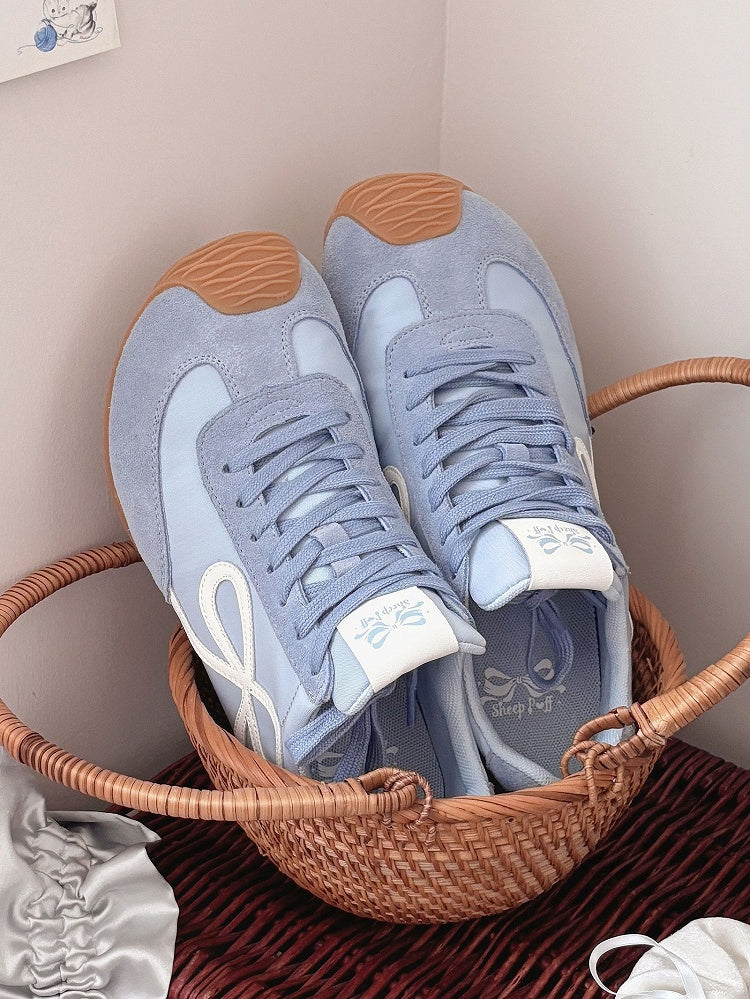 Blue Bowknot Design Front Lace-up Ties Sneakers