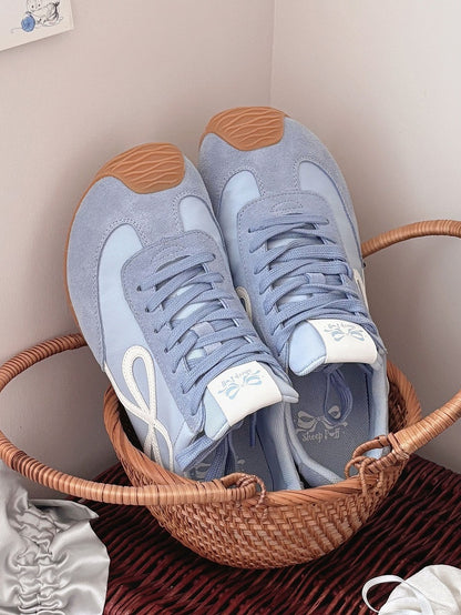 Blue Bowknot Design Front Lace-up Ties Sneakers