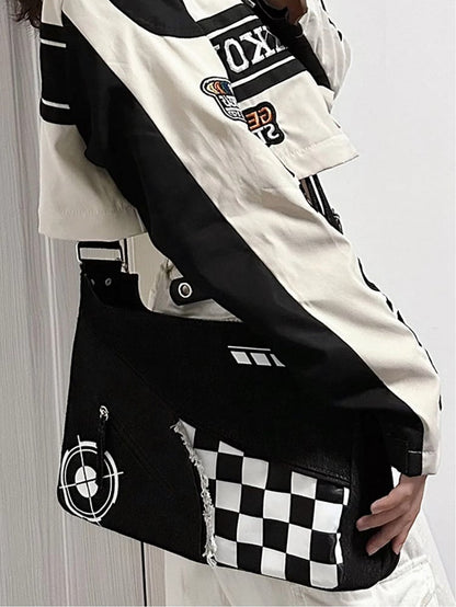 Black Denim Unisex Adjustable Strap Large Capacity Ita Bag