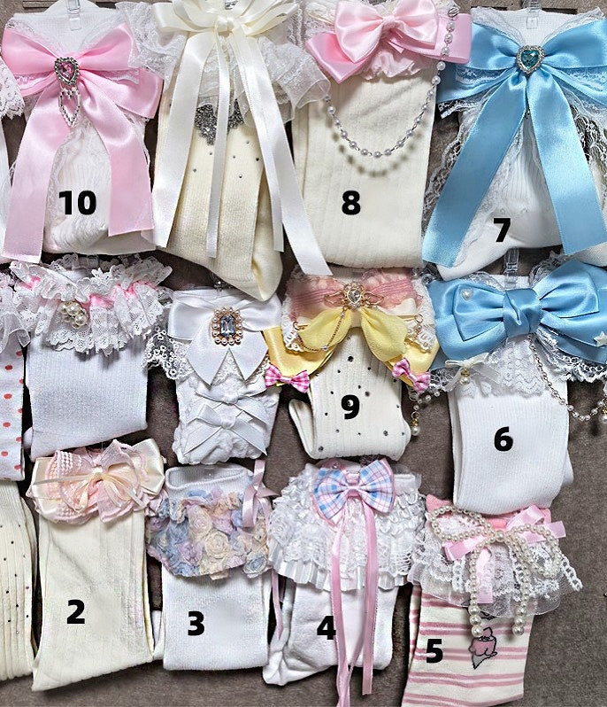19 Options Colorful Lolita Calf Socks With Bowknot Details And Lace Cuffs