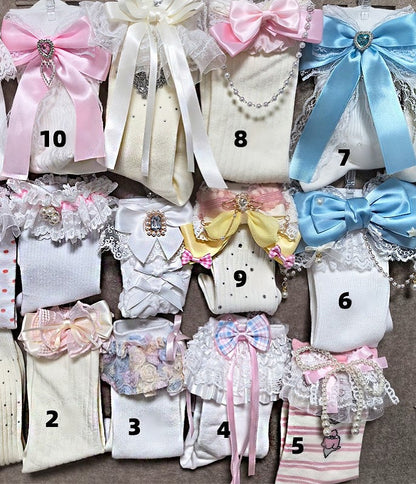 19 Options Colorful Lolita Calf Socks With Bowknot Details And Lace Cuffs