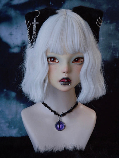 Purple Demon Eye Pendant Gothic Black Crushed Stone Necklace