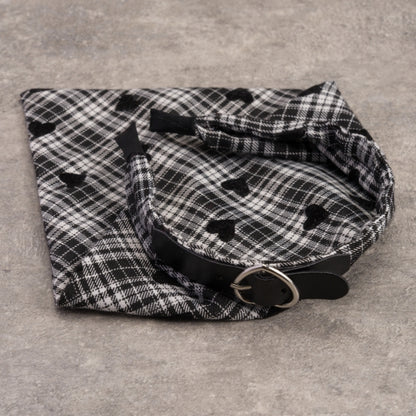 Heart Pattern Gothic Black and White Plaid Triangle Scarf KC