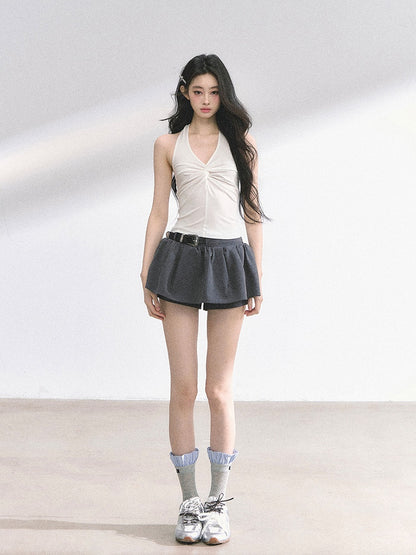 Twist Detail Neckline Lace Butterfly Applique White/Gray/Blue Backless Halter Top