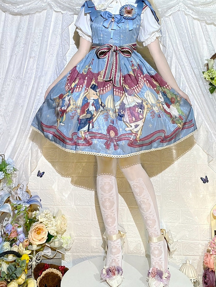 Gothic Lolita White/Black Print Over Knee Stockings