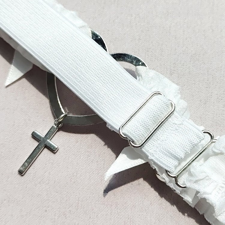 Black/White Punk Cross Charm Bowknot Details Garter