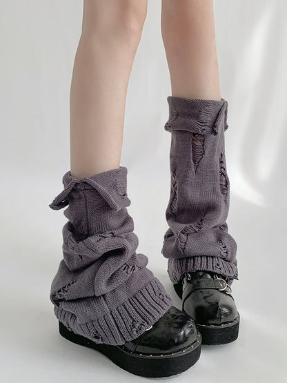 Distressed Holes Gray Purple/Black/White Leg Warmers
