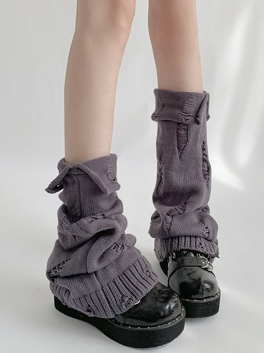 Distressed Holes Gray Purple/Black/White Leg Warmers