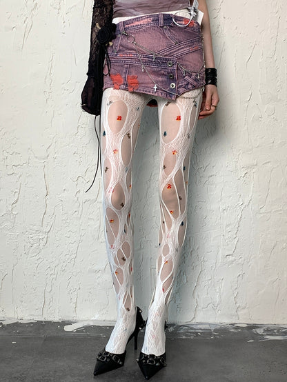 White Y2K Christmas Print Design Tights