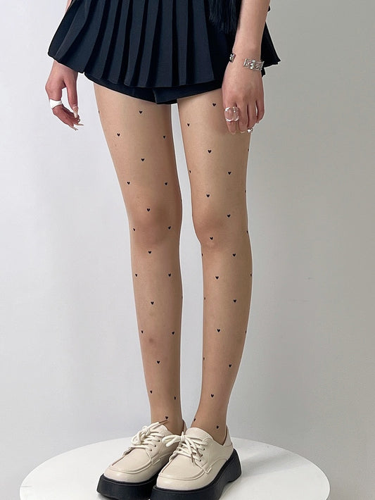 Nude Heart Print Tights