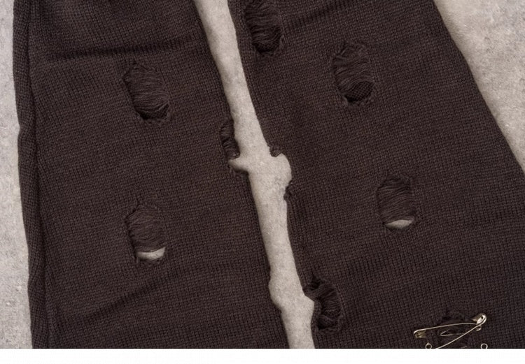 PU Buckles Dark Gray Gothic Distressed Holes Leg Warmers