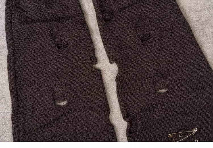 PU Buckles Dark Gray Gothic Distressed Holes Leg Warmers