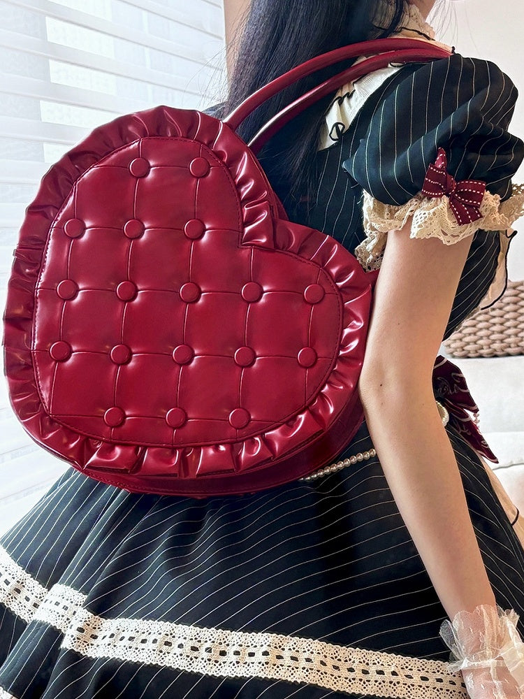 Red Ruffles Trim Heart-shaped Hand Bag