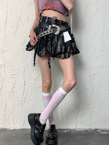 White&Pink Y2K Star And Diamond Pattern Underknee Stockings