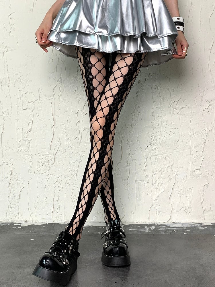 Black Y2K Cut-out Design Fishnet Tights