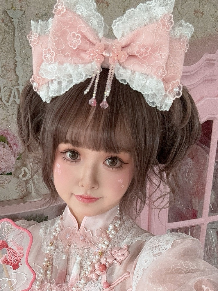 Gorgeous Version Pink Beaded Charm Floral Design Lace Trim Bowknot KC