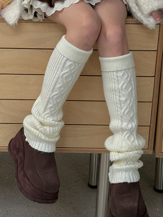 White/Dark Brown/Grey Knitted Leg Warmers