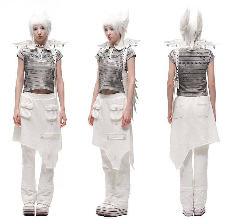 White Rhinestone and Stud Details Angel Wing PU Shoulder Bag