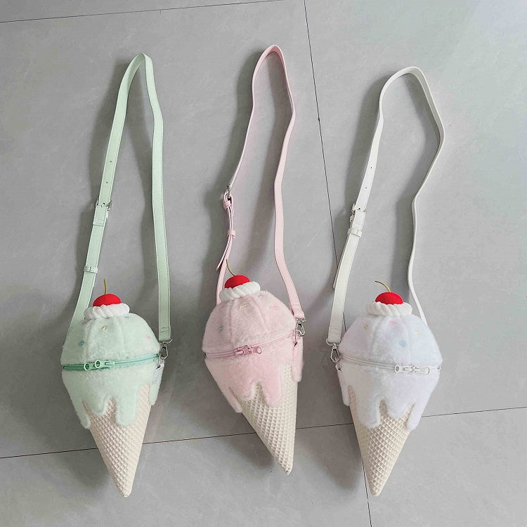 Yume Kawaii White Ice Cream-shaped Plush Crossbody Bag