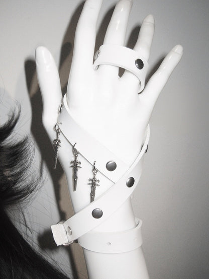 White Stud Detail Sword Charm Punk Bracelet
