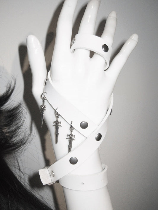 White Stud Detail Sword Charm Punk Bracelet