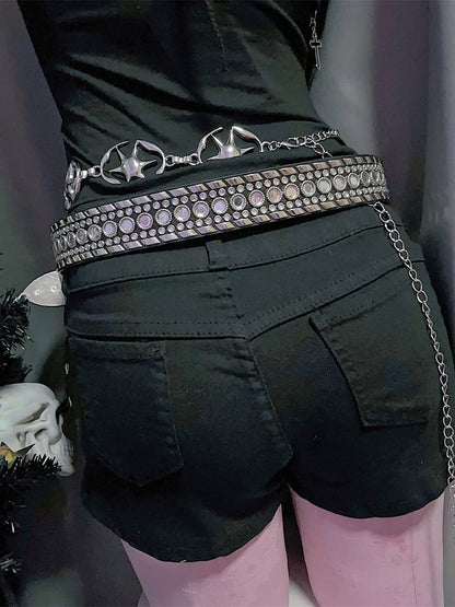 Black/White Punk Rhinestone Decorated Studs Details Waist Belt