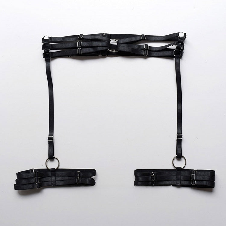 Black Cyberpunk Waist Belt With Garters