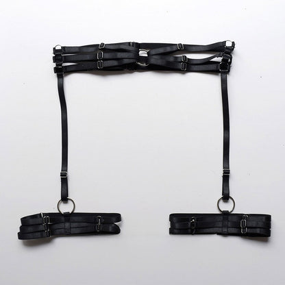 Black Cyberpunk Waist Belt With Garters