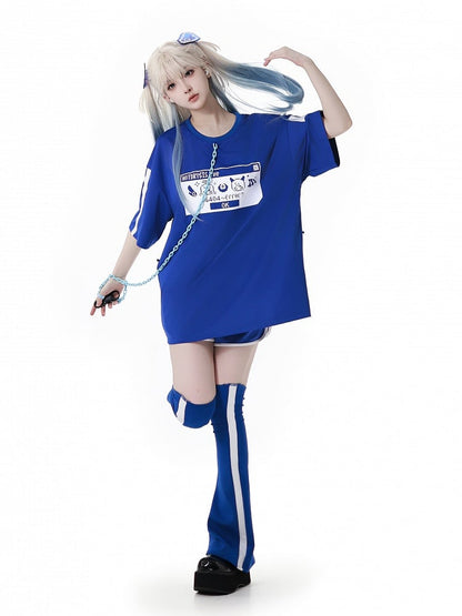 Blue and White Colorblock Design Leg Warmers