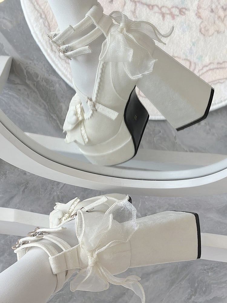 11CM White Bow at Top Sweet Lolita Platform High Heels