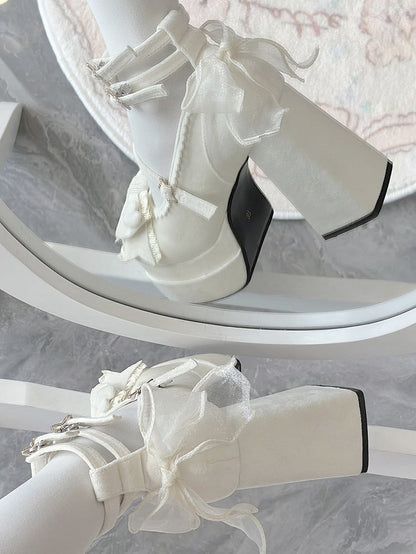 11CM White Bow at Top Sweet Lolita Platform High Heels