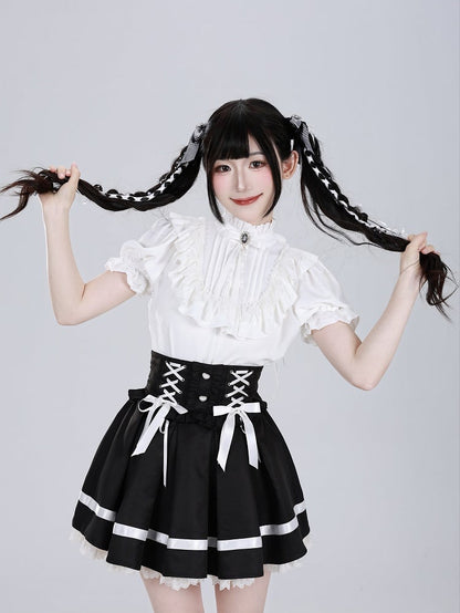 Lace Angel Wings at Back White Short Sleeves Blouse