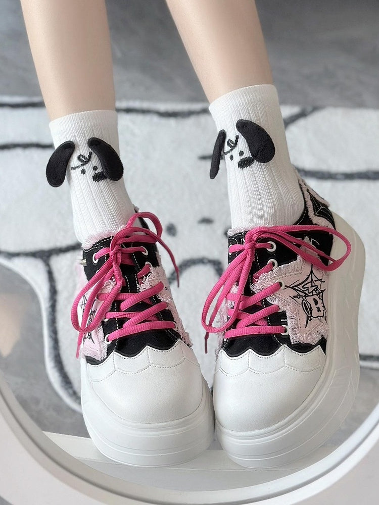 Black&Pink Y2K Star Applique Platform Sneakers